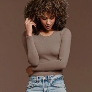 Nuuds Mocha Long Sleeve Scoop Neck Bodysuit Sz S